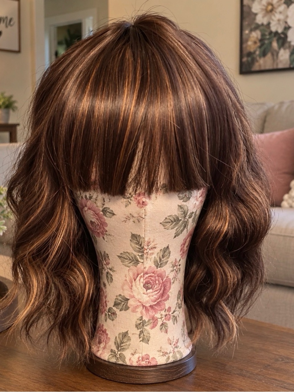 14”Brown Chestnut Wavy Women's Bob Wig with Bangs - BNWT